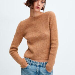 MANGO BOAT NECK KNITTED SWEATER BROWN L